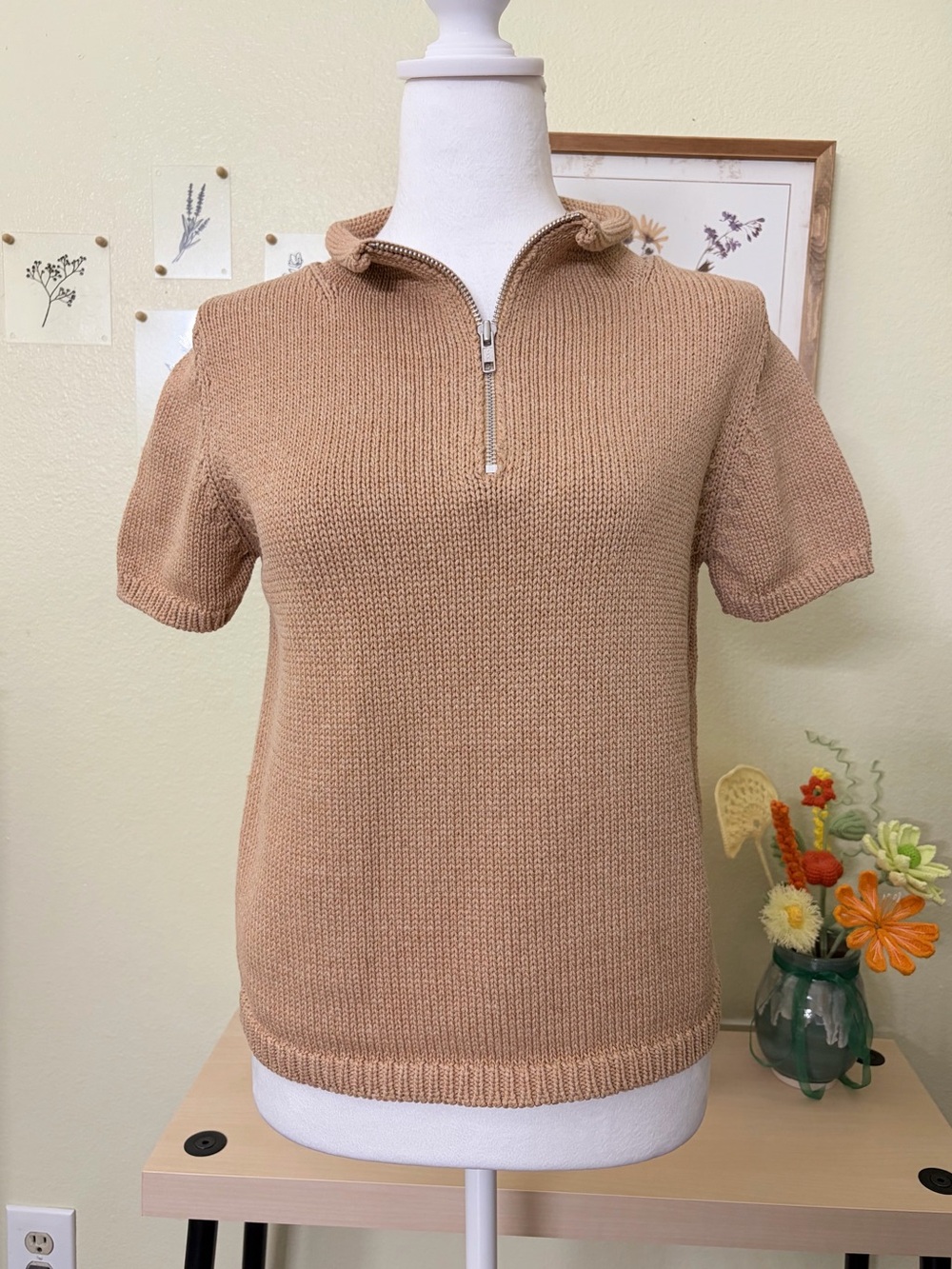 Vintage Robyne’s Tricot Mako Cotton Quarter Zip Mock Neck Sweater Top L